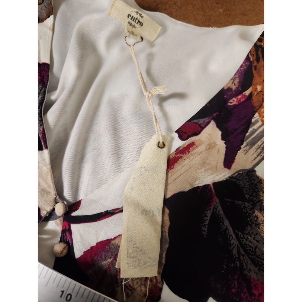 Entro Mini Boho Floral Dress Small V-Neck Button Details Bell Sleeve Lined Artsy - Picture 14 of 16